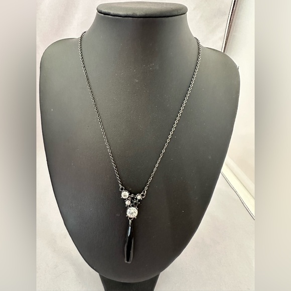 Avon Jewelry - Avon black tone necklace with acrylic drop and clear rhinestones